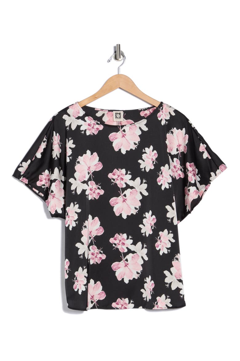 Floral Short Sleeve Top, Alternate, color, ANNE BLACK MULTI
