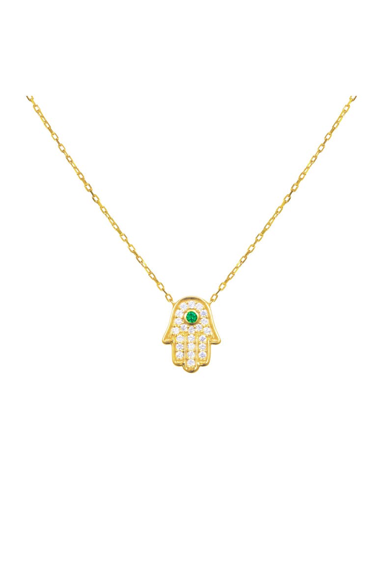 pave hamsa hand necklace, Main, color, green