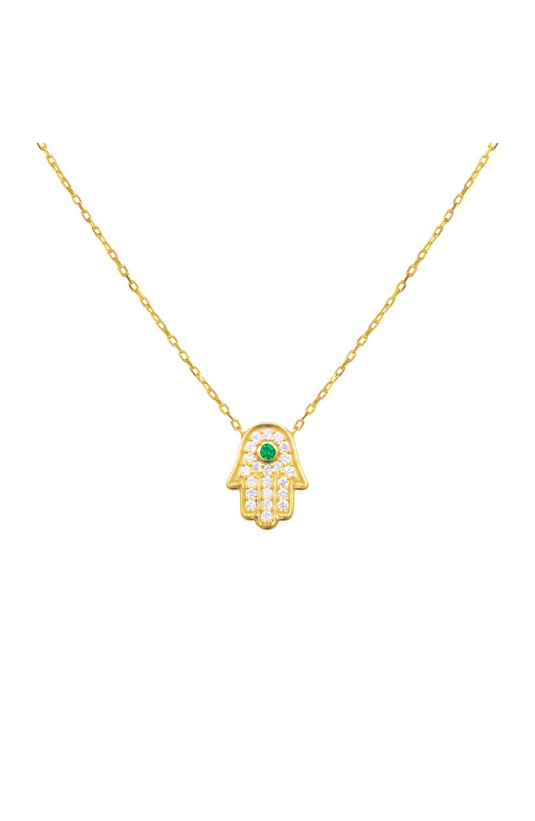 Gemma Azzurro pave hamsa hand necklace, Main, color, Green