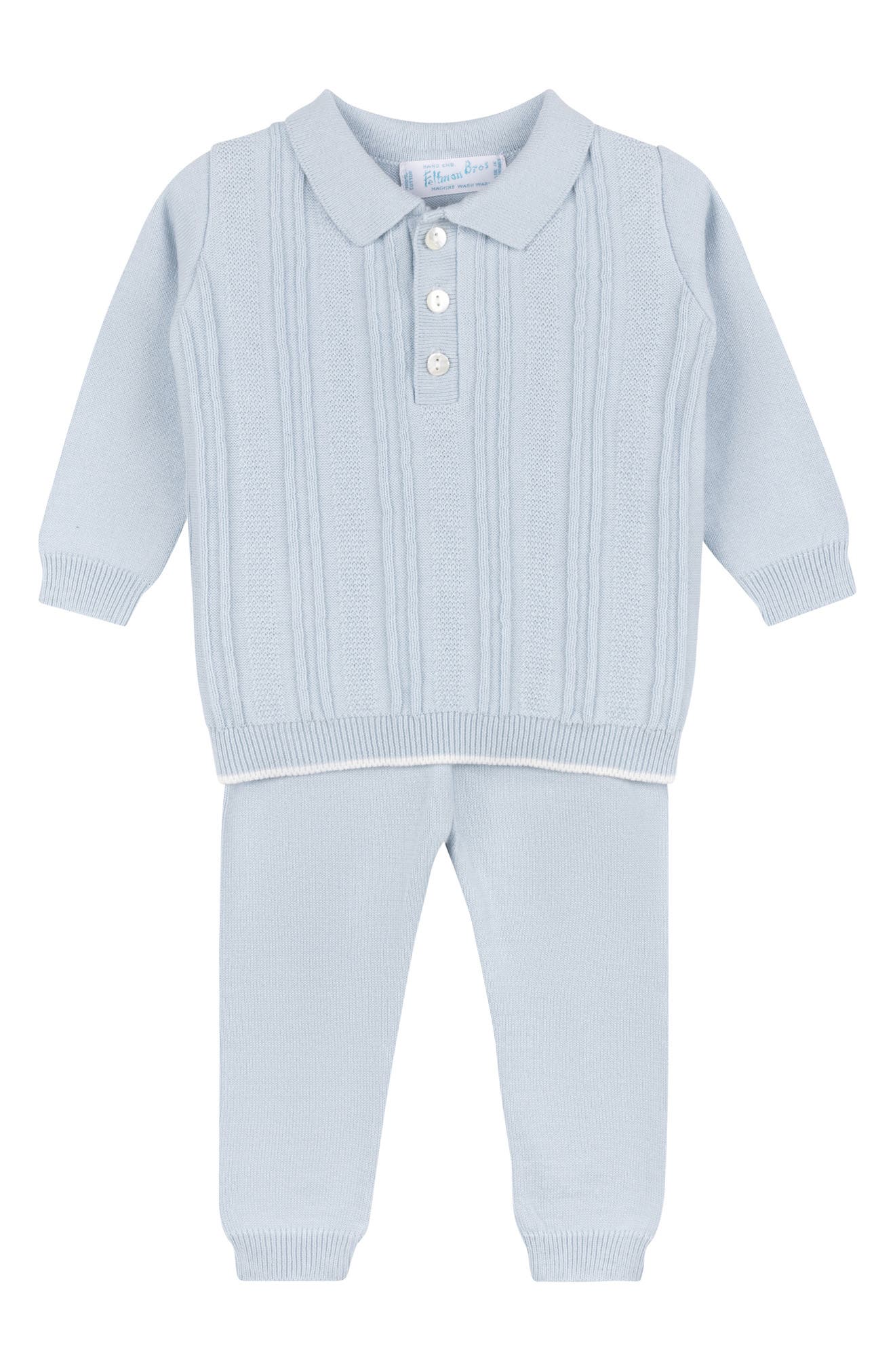 Feltman Brothers Vertical Rib Cotton Sweater & Pants Set in Powder Blue 