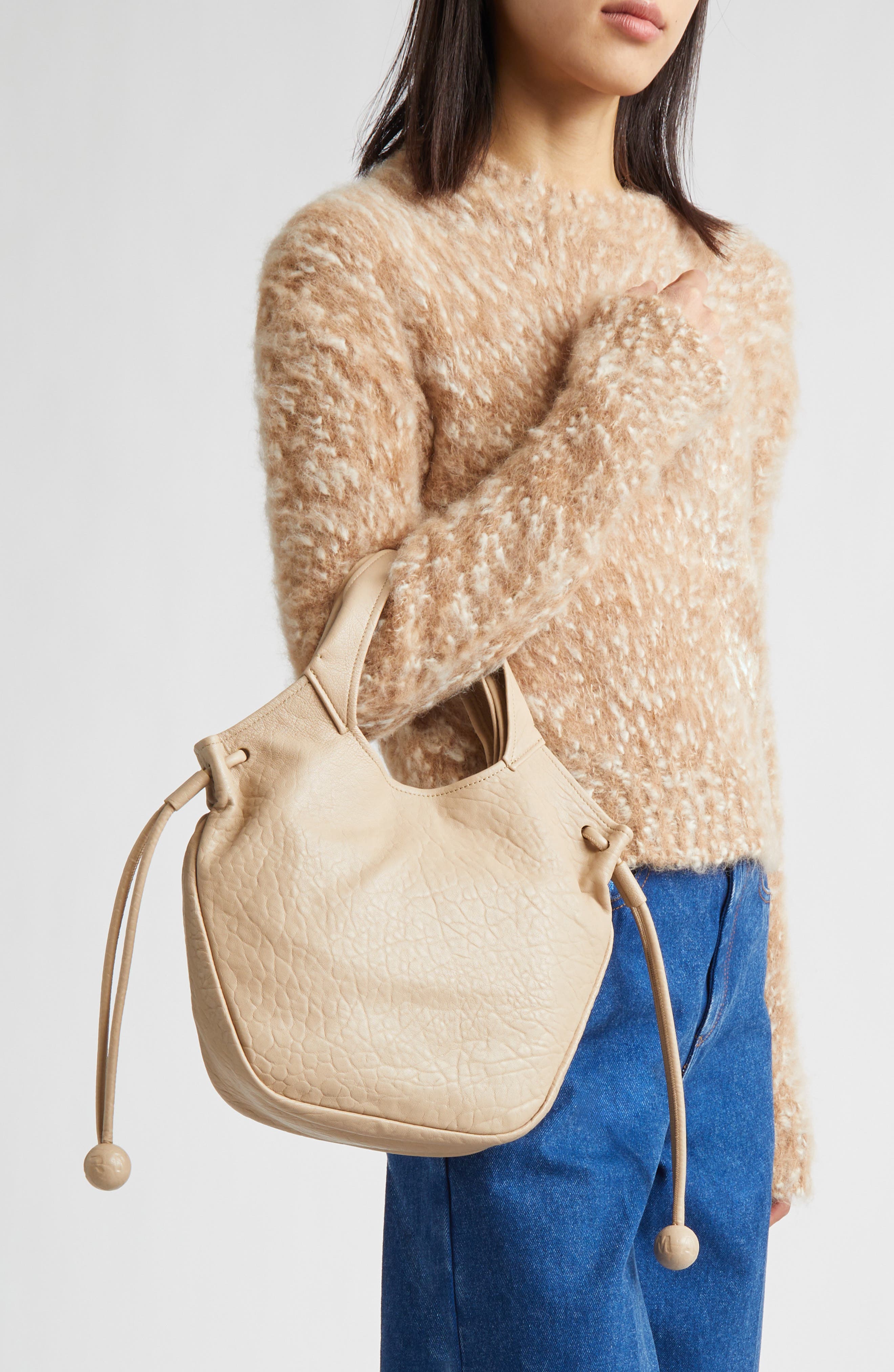 Marni Small Trunkaroo Leather Tote, Alternate, color, Dune