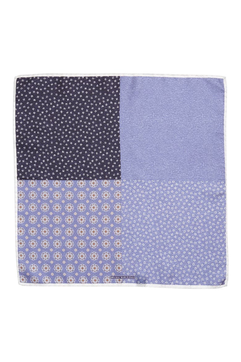 Patchwork Silk Pocket Square, Alternate, color, BLUE