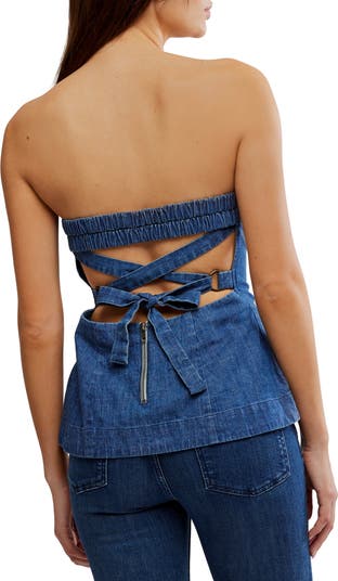 Lora Lace-Up Denim Tube Top