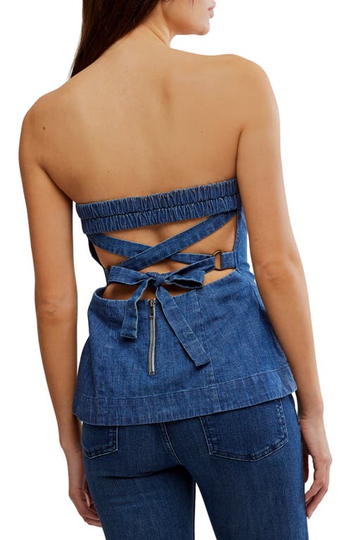 Free People Lora Lace-up Denim Tube Top In Blue