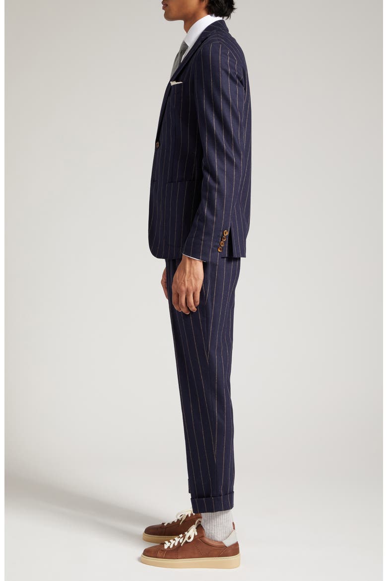 Pinstripe Wool & Cashmere Stretch Flannel Suit, Alternate, color, NAVY