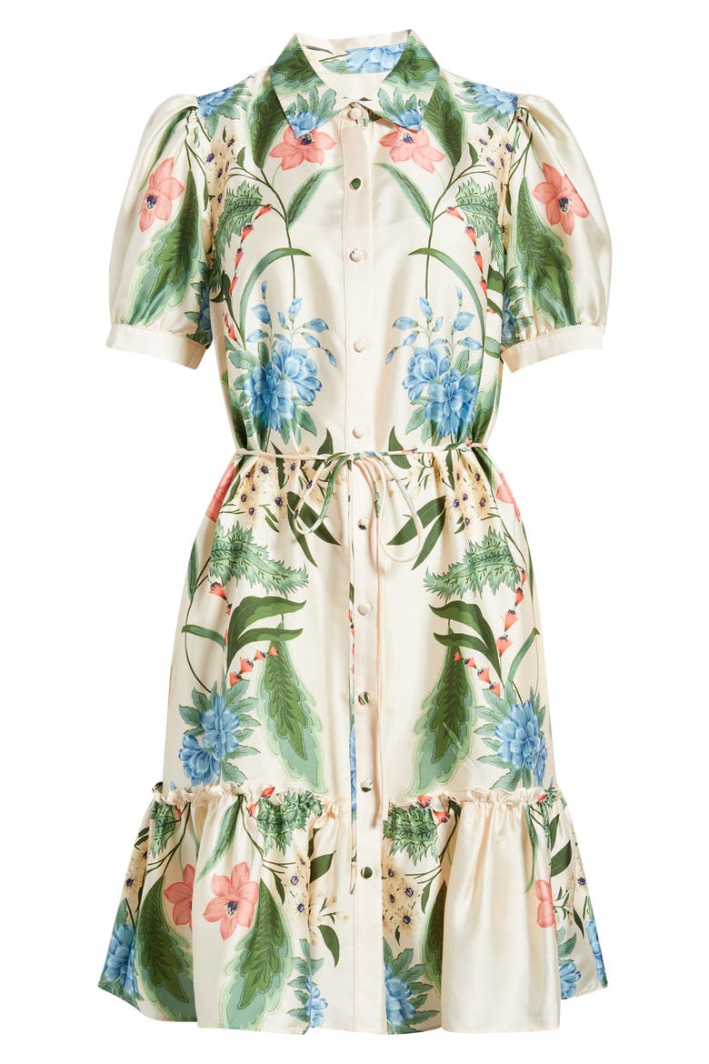 Floral Short Sleeve Ruffle Hem Shirtdress, Alternate, color, IVORY MULTI