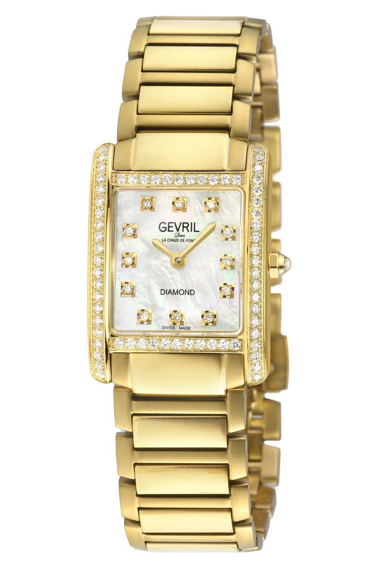 Regina Diamond Mother-of-Pearl Bracelet Watch, 24mm x 32mm, Main, color, GOLD