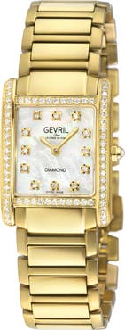 GEVRIL Regina Diamond Mother-of-Pearl Bracelet Watch, 24mm x 32mm