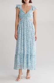 Blu Pepper Pleated Cutout Midi Dress