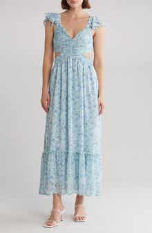 Blu Pepper Pleated Cutout Midi Dress