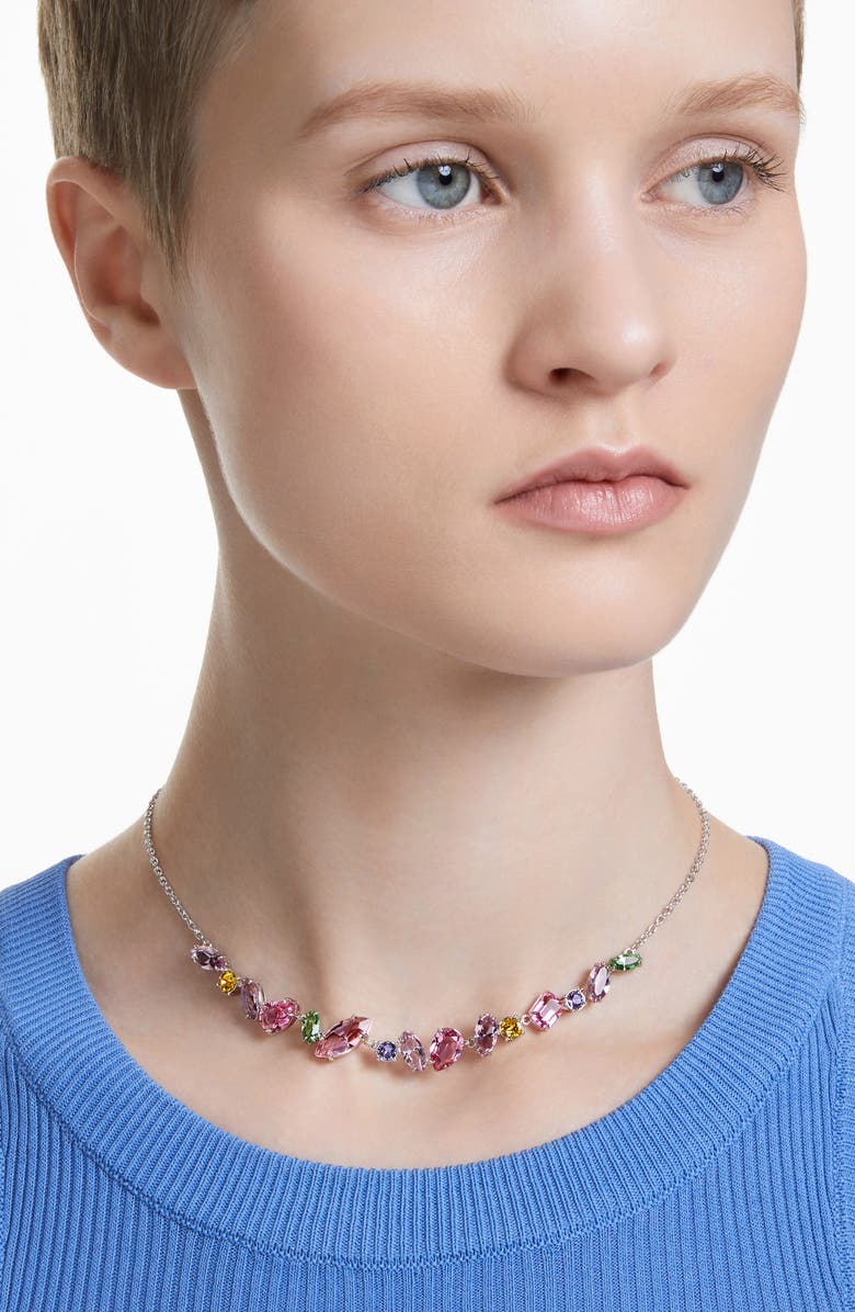 Swarovski Gema Frontal Necklace, Alternate, color, Pink