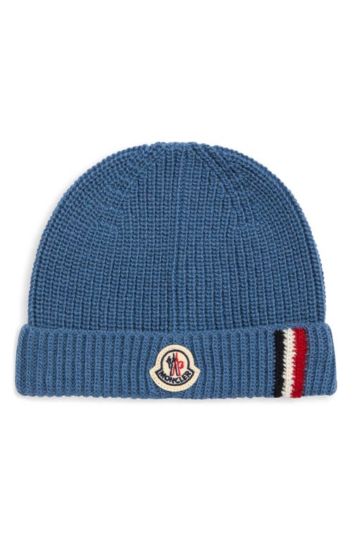 Moncler Kids' Tricolor Stripe Virgin Wool Beanie In Blue