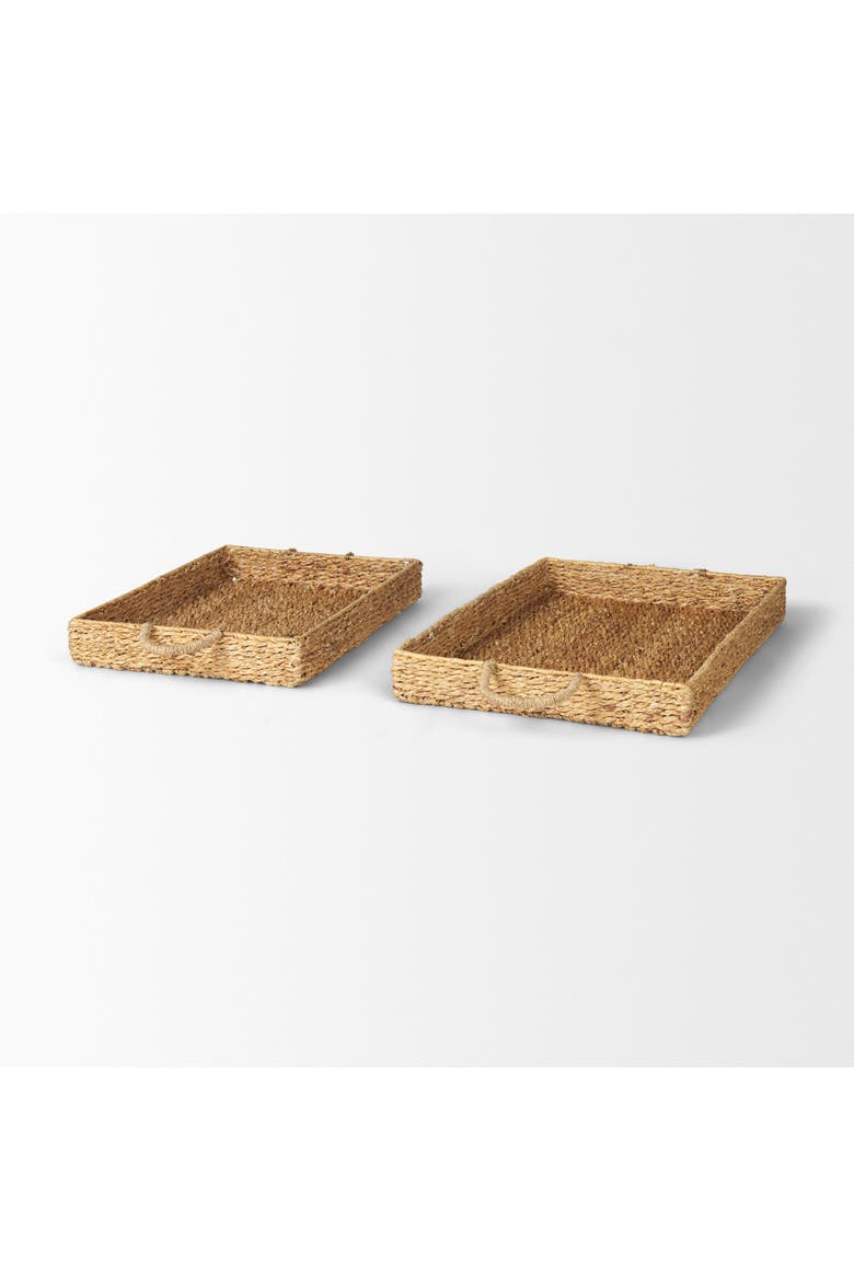 Hona Set of 2 Rectangular Nesting Water Hyacinth Trays, Alternate, color, Brown