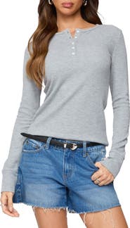 EDIKTED Helanie Long Sleeve Waffle Stitch Henley