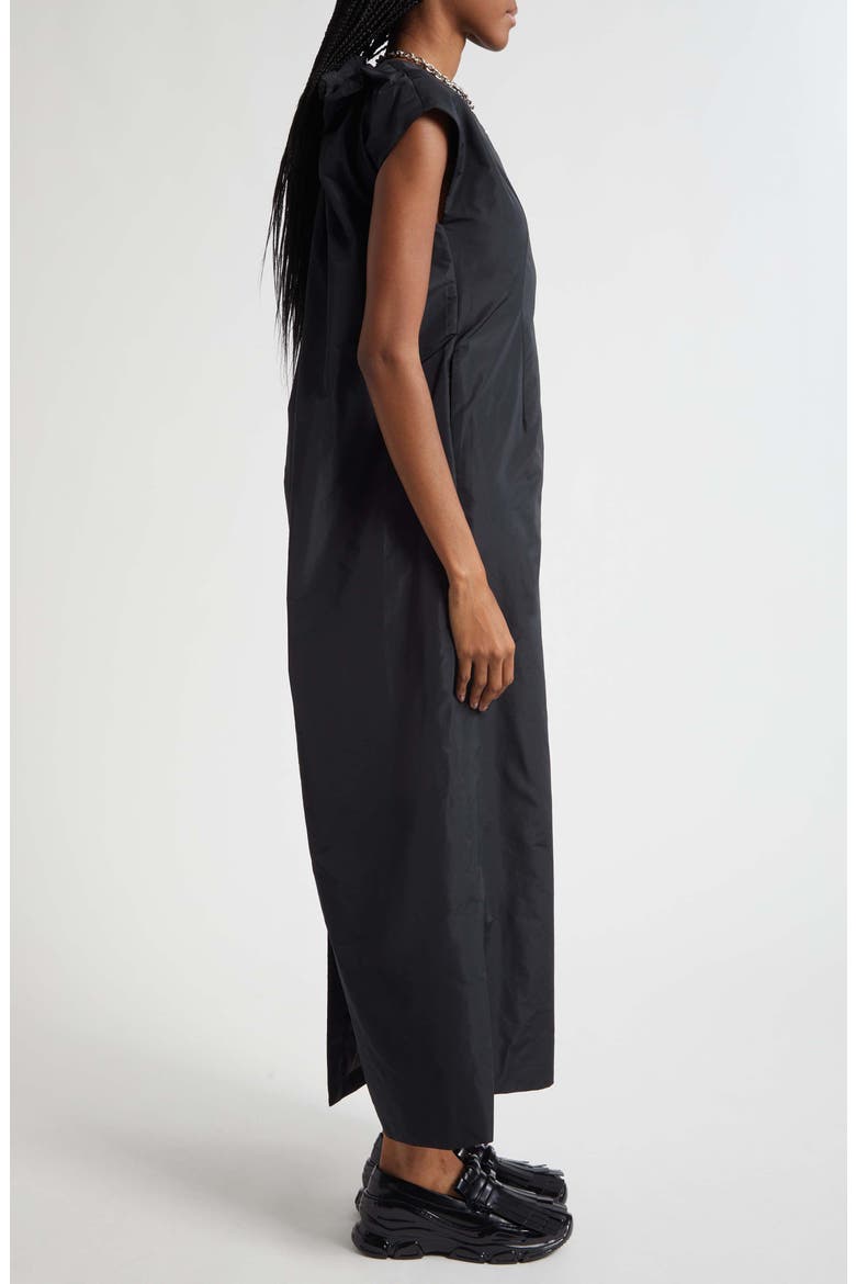 Fitted Back Ruched Detail Chain Taffeta Maxi Dress, Alternate, color, BLACK