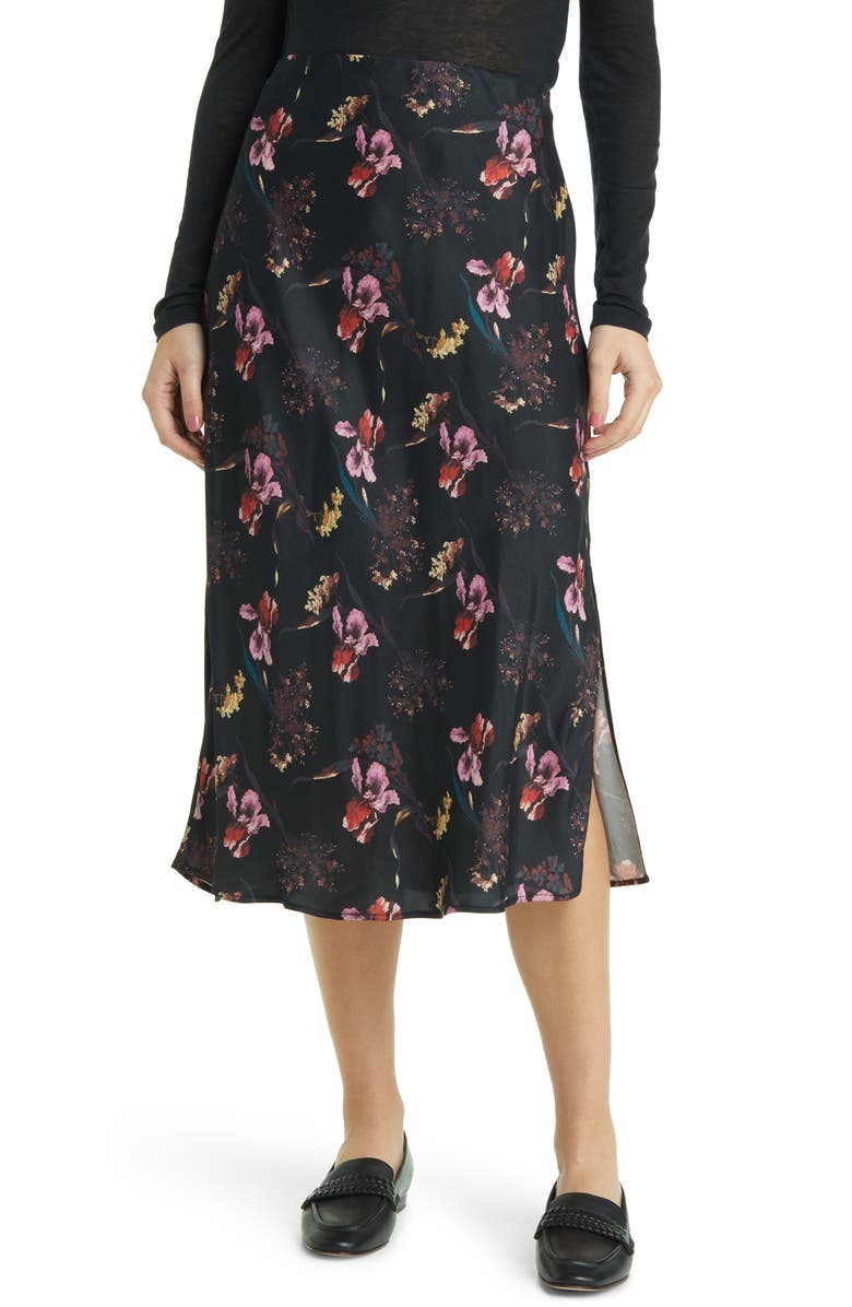 Madewell Layton Floral Midi Slip Skirt, Main, color, Surrelaist Floral True Black
