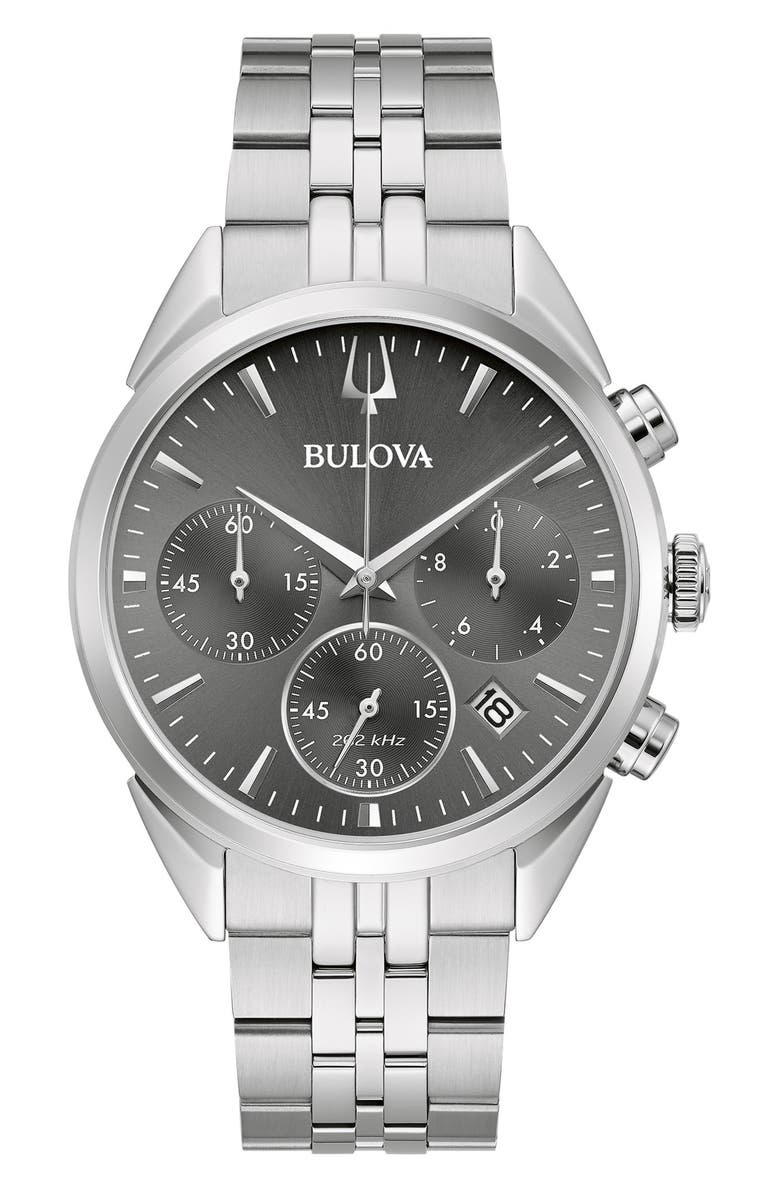 BULOVA Sutton Chronograph Bracelet Watch, 41mm, Main, color, Silver