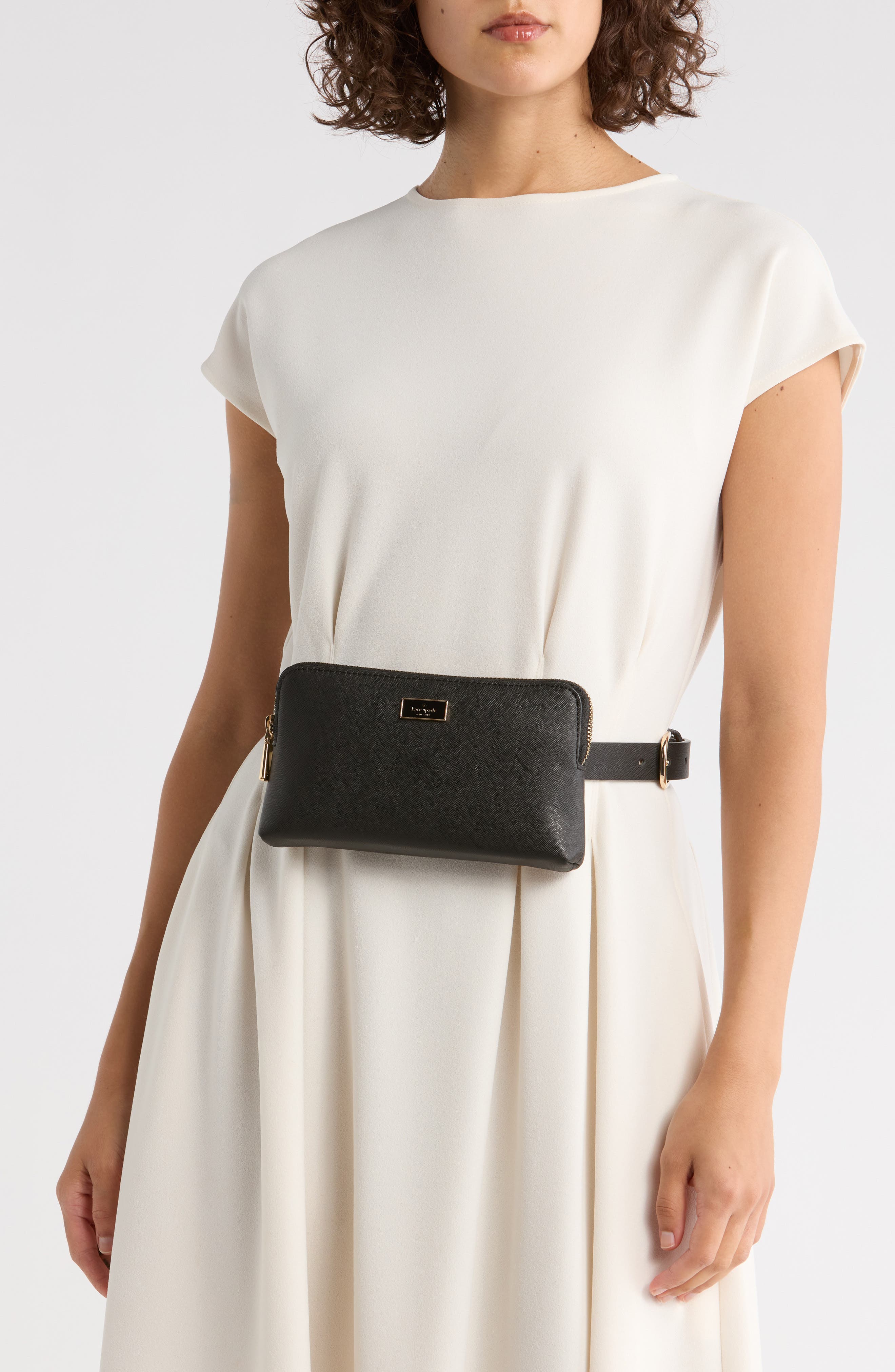 Kate Spade New York saffiano top zip belt bag, Alternate, color, Black