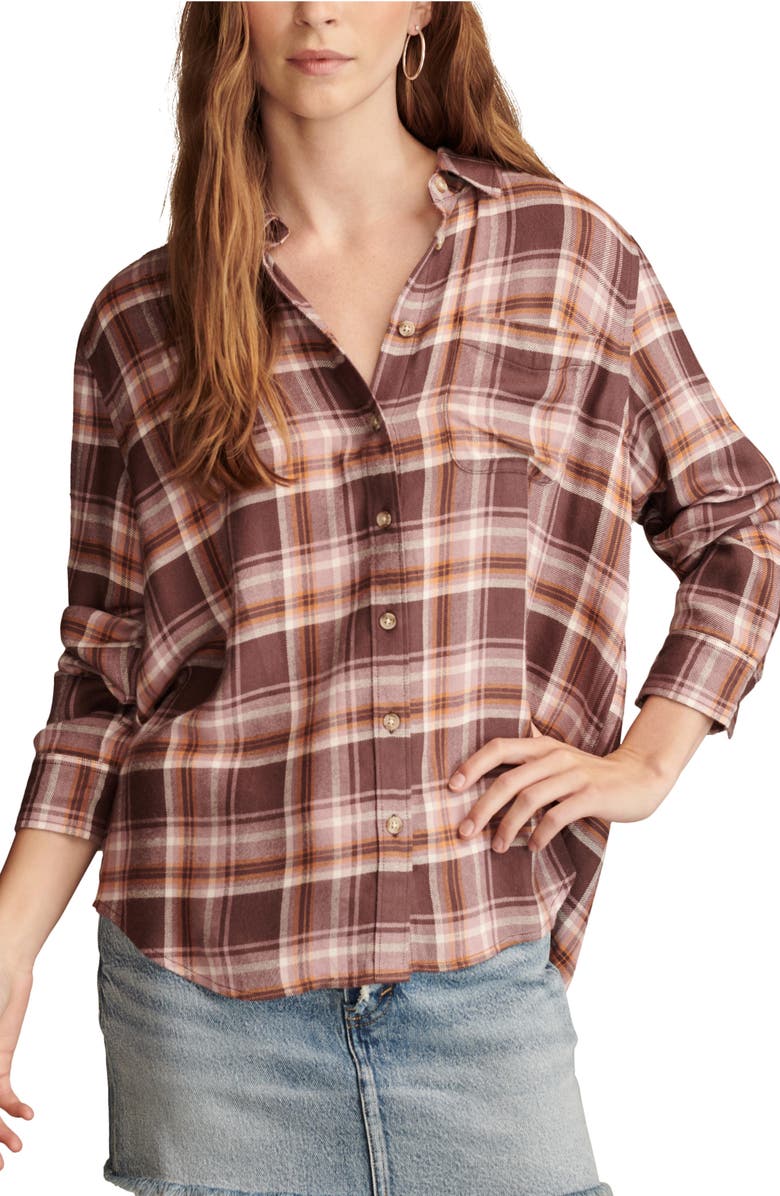 Lucky Brand Cloud Plaid Boyfriend Shirt, Main, color, Magenta Plaid
