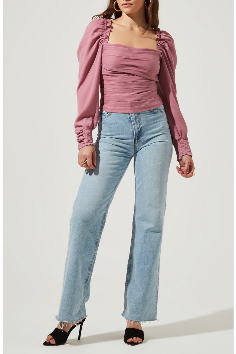 Square Neck Puff Sleeve Top, Alternate, color, PINK