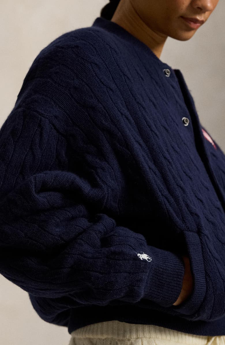 Polo Ralph Lauren Team USA Cable Stitch Wool & Cashmere Bomber Jacket, Alternate, color, Hunter Navy