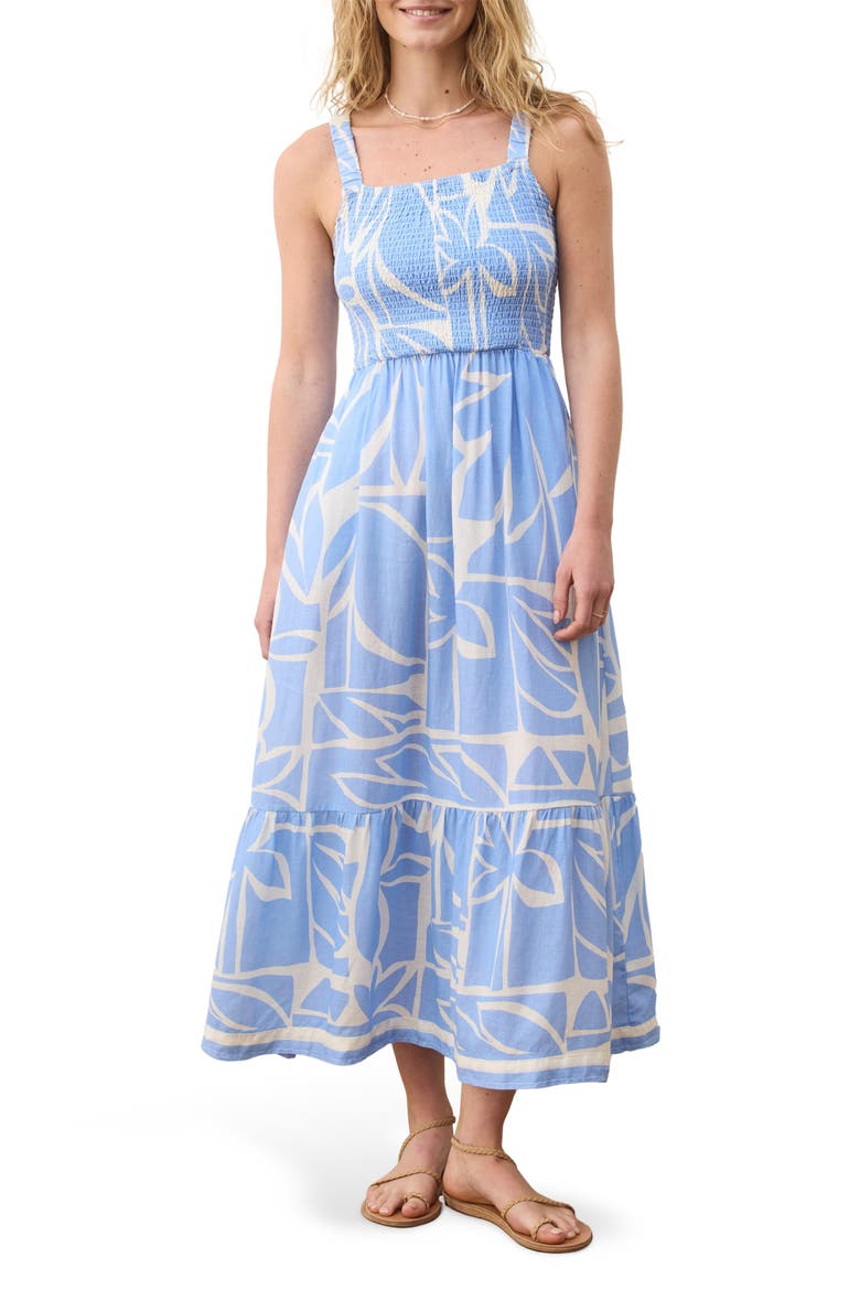 Selene Mosaic Print Smocked Tiered Maxi Sundress, Alternate, color, AZUL MOSAIC