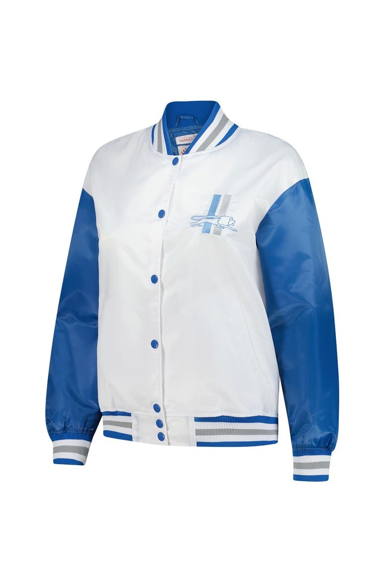 Women's Mitchell & Ness White Detroit Lions Throwback Plus Size Full-Snap Satin Jacket, Alternate, color, White