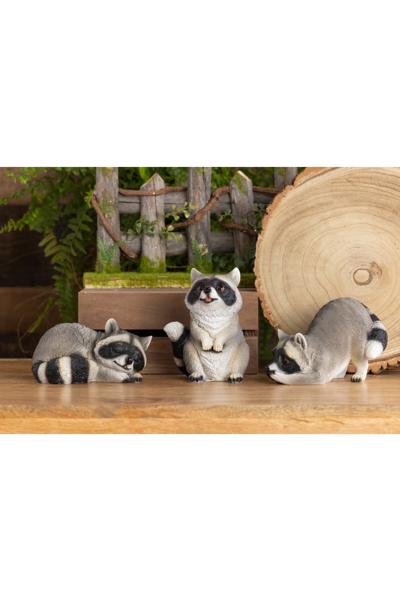 Woodland Raccoon Figurines Set of 3 Resin Home Decorations for Spring Decorative Objects, Alternate, color, Multicolored