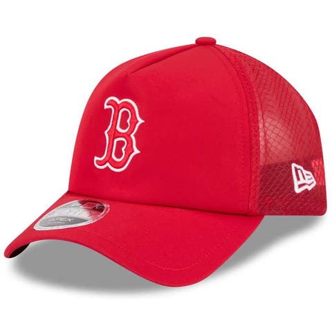 Men's New Era Red Boston Red Sox 2026 Batting Practice Apex 9FORTY Adjustable Trucker Hat