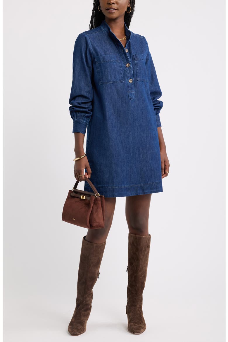 Long Sleeve Chambray Button Front Dress, Alternate, color, DARK WASH
