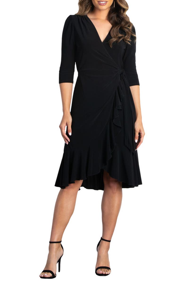 Kiyonna Whimsy Midi Wrap Dress, Main, color, Black Noir