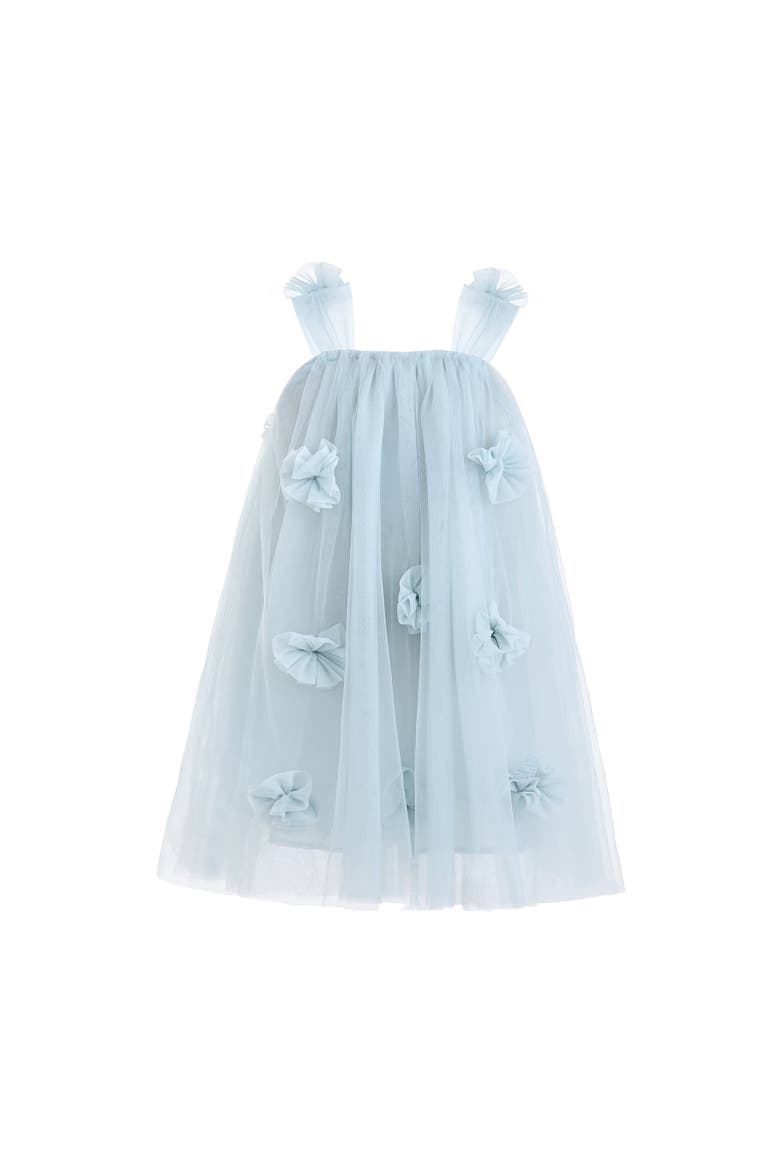 Flower-Embellished Tulle Dress, Main, color, Blue