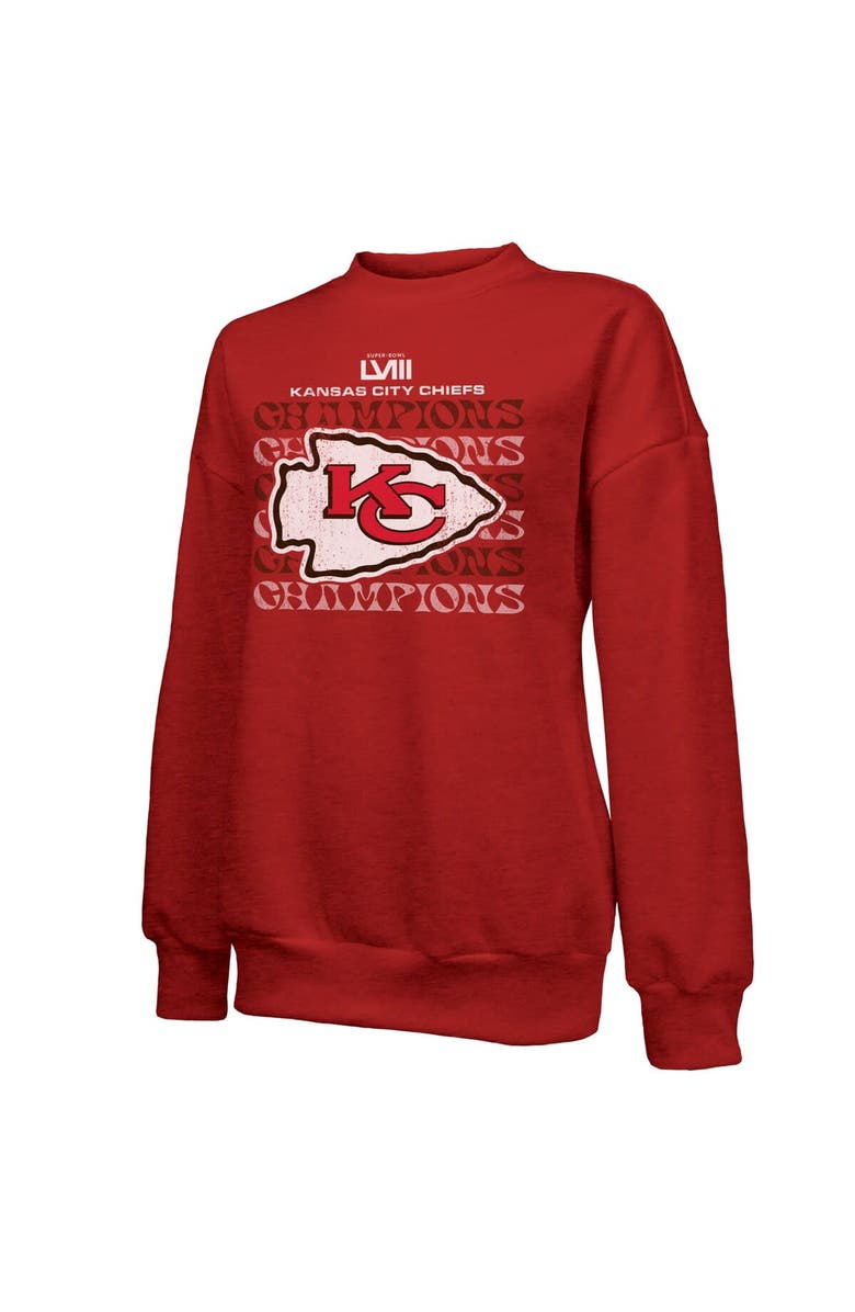 Majestic Threads Women's Majestic Threads  Red Kansas City Chiefs Super Bowl LVIII Champions Retro Repeat Pullover Sweatshirt, Alternate, color, 