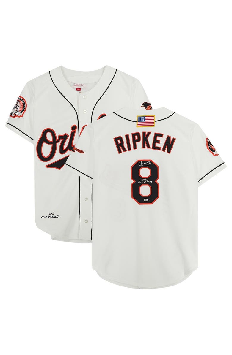 FANATICS AUTHENTIC Cal Ripken Jr Baltimore Orioles Autographed White 2001 Mitchell & Ness Authentic Jersey with "2007 Hall of Fame" Inscription, Main, color, 