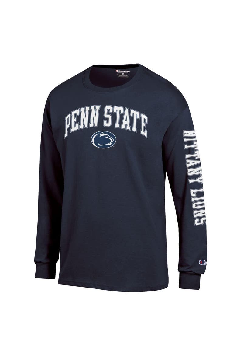 Men's Champion  Navy Penn State Nittany Lions Arch Over Logo 2-Hit Long Sleeve T-Shirt, Alternate, color, Navy