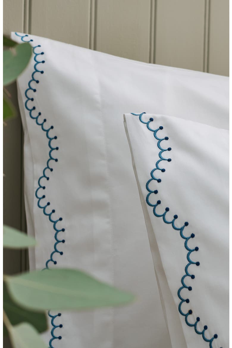 Lucerne Scallop Luxury Cotton Sateen Embroidered Pillowcase Pairs, Alternate, color, Indigo