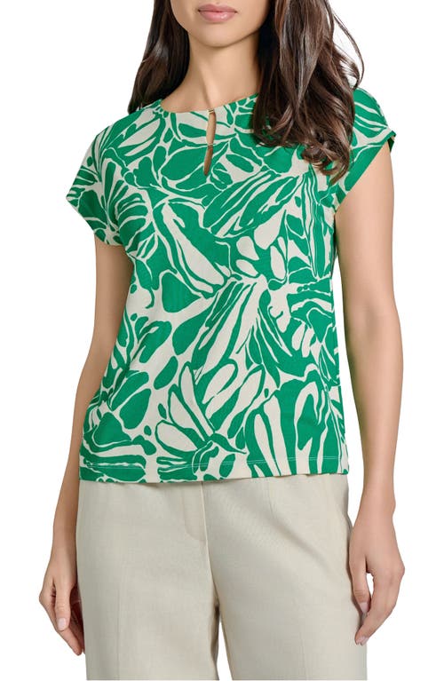 Jones New York Abstract Print Keyhole Crepe Top In Kelly/jones White