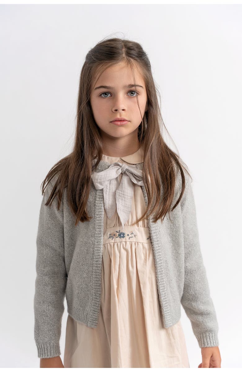 The Umbrella Academy Girl Mix Knit Bow Tie Ribbed Cuffs Cardigan, Alternate, color, Grey Mix