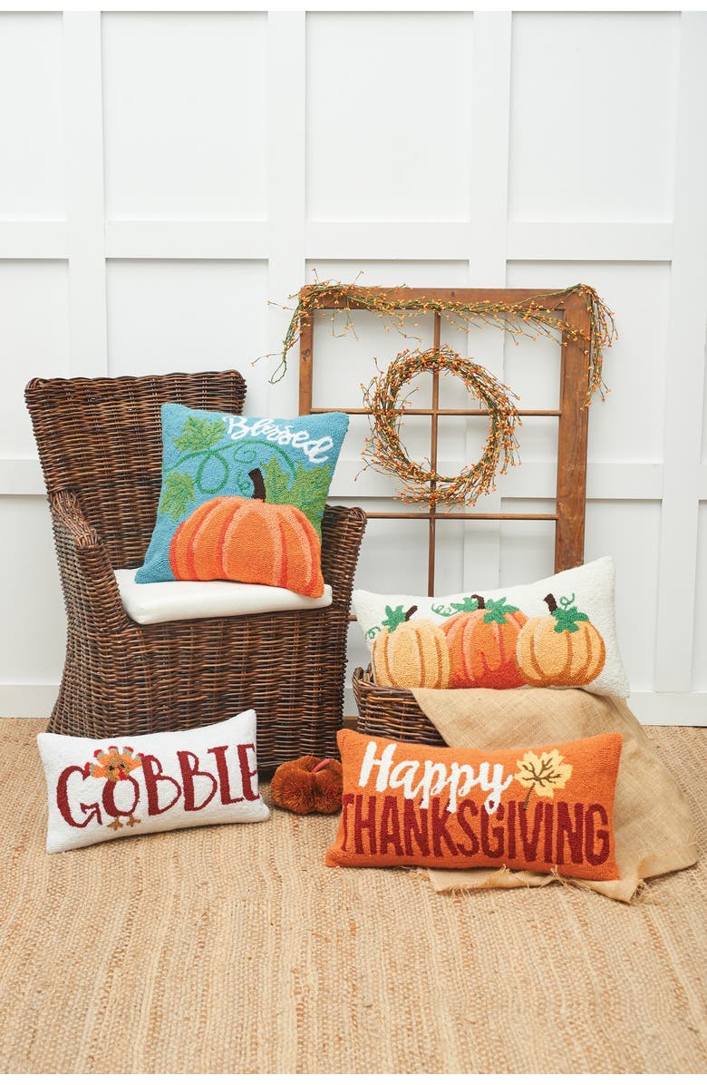 C&F Home Blessed Pumpkin Hooked Throw Pillow, Alternate, color, Blue