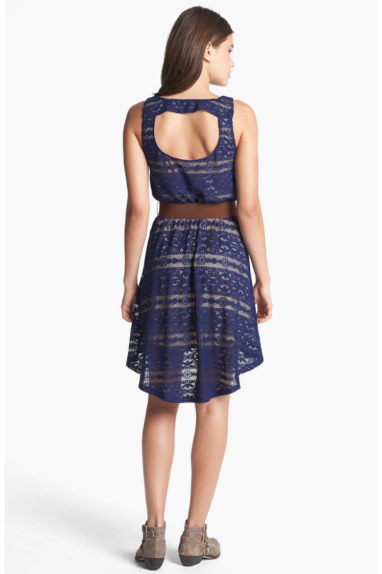 Belted Back Cutout Lace High/Low Dress, Alternate, color, NAVY