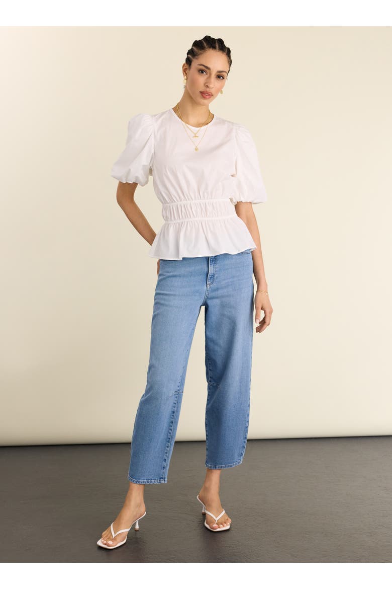 Elise Puff Sleeve Smocked Waist Top, Alternate, color, Pure White