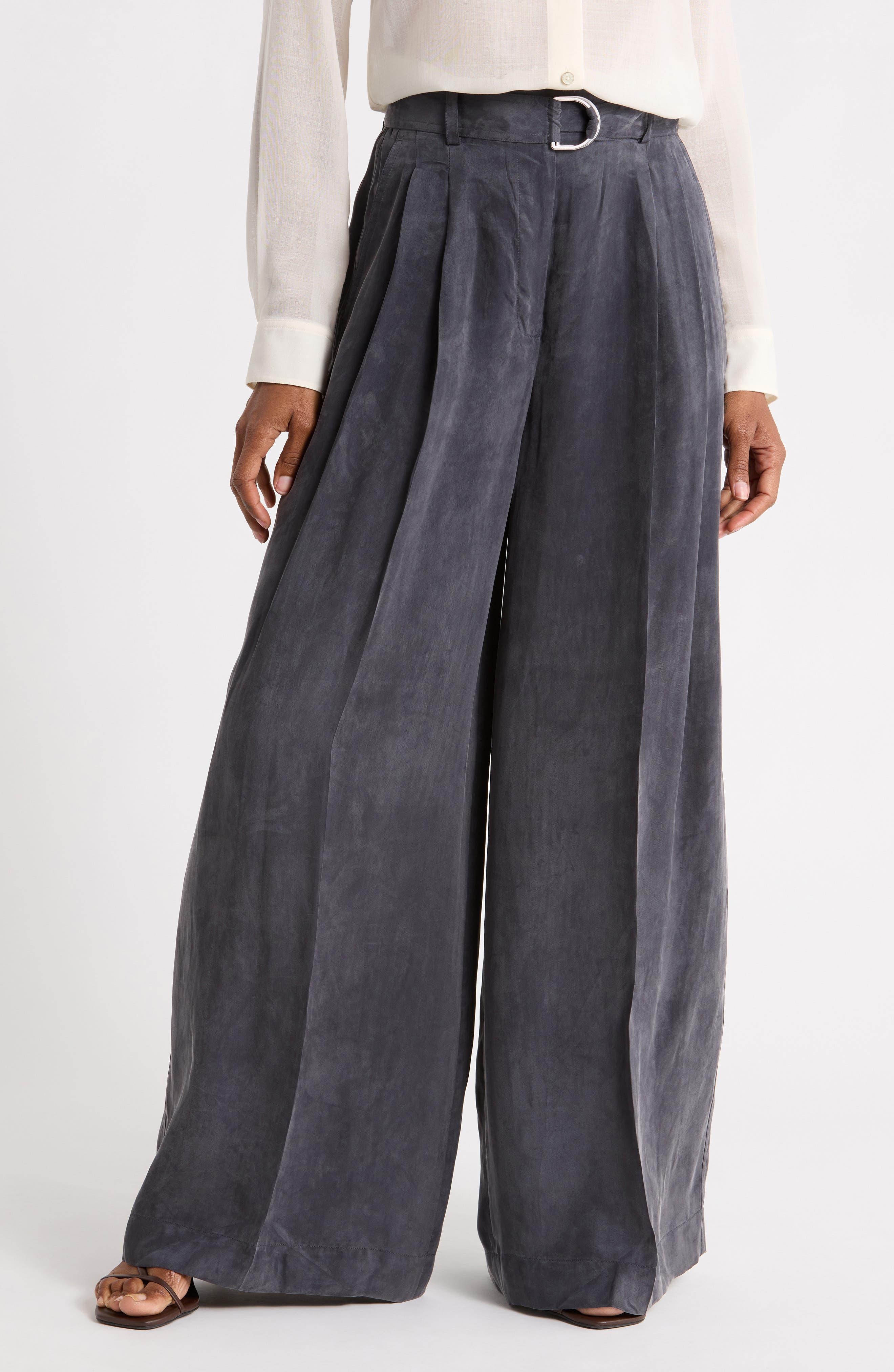 Double Pleated Wide Leg Trousers