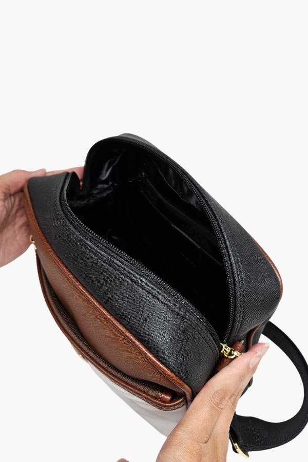 Poesie Crossbody Bag 324, Alternate, color, Black / Camel Brown / White