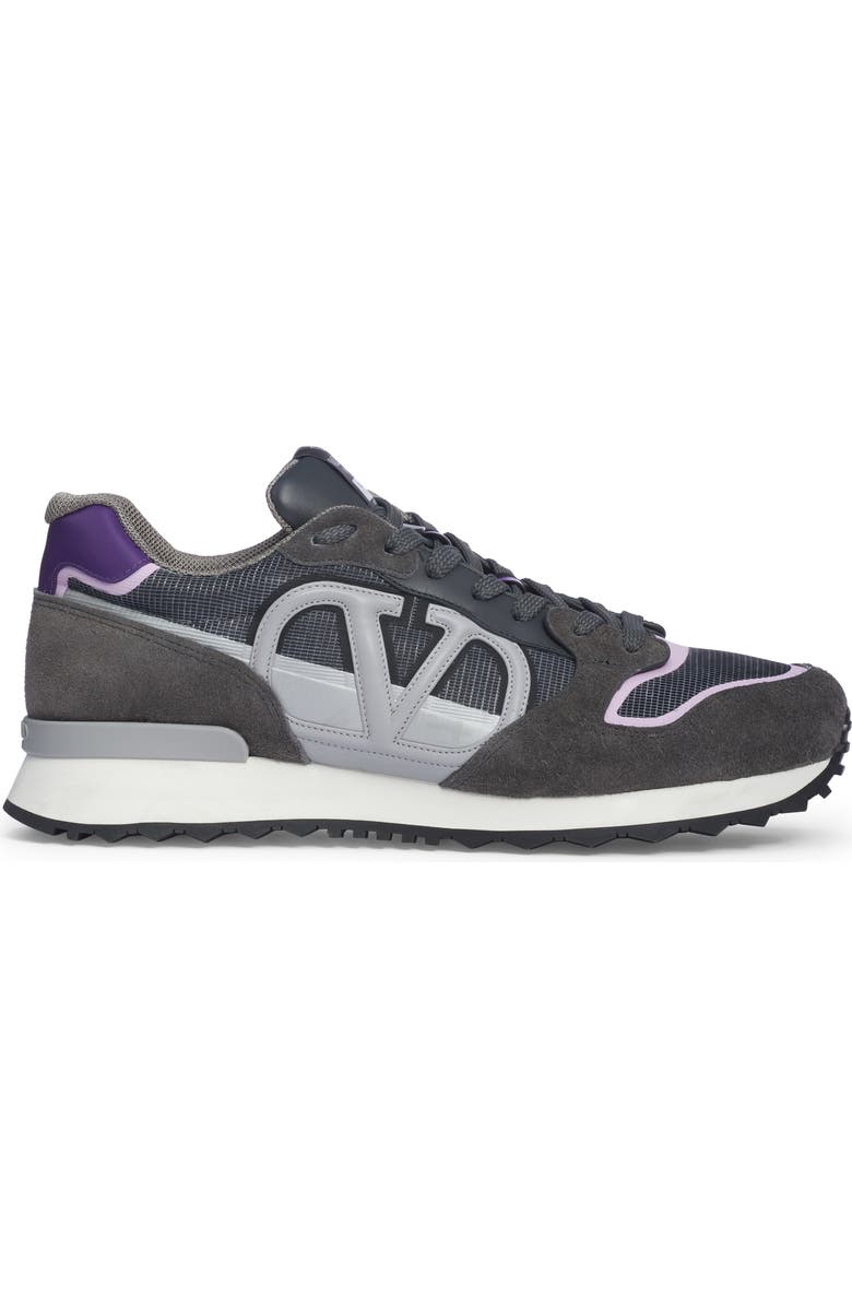 Valentino Garavani VLOGO Mixed Media Sneaker, Alternate, color, Grigio/ Graphite/ Violet