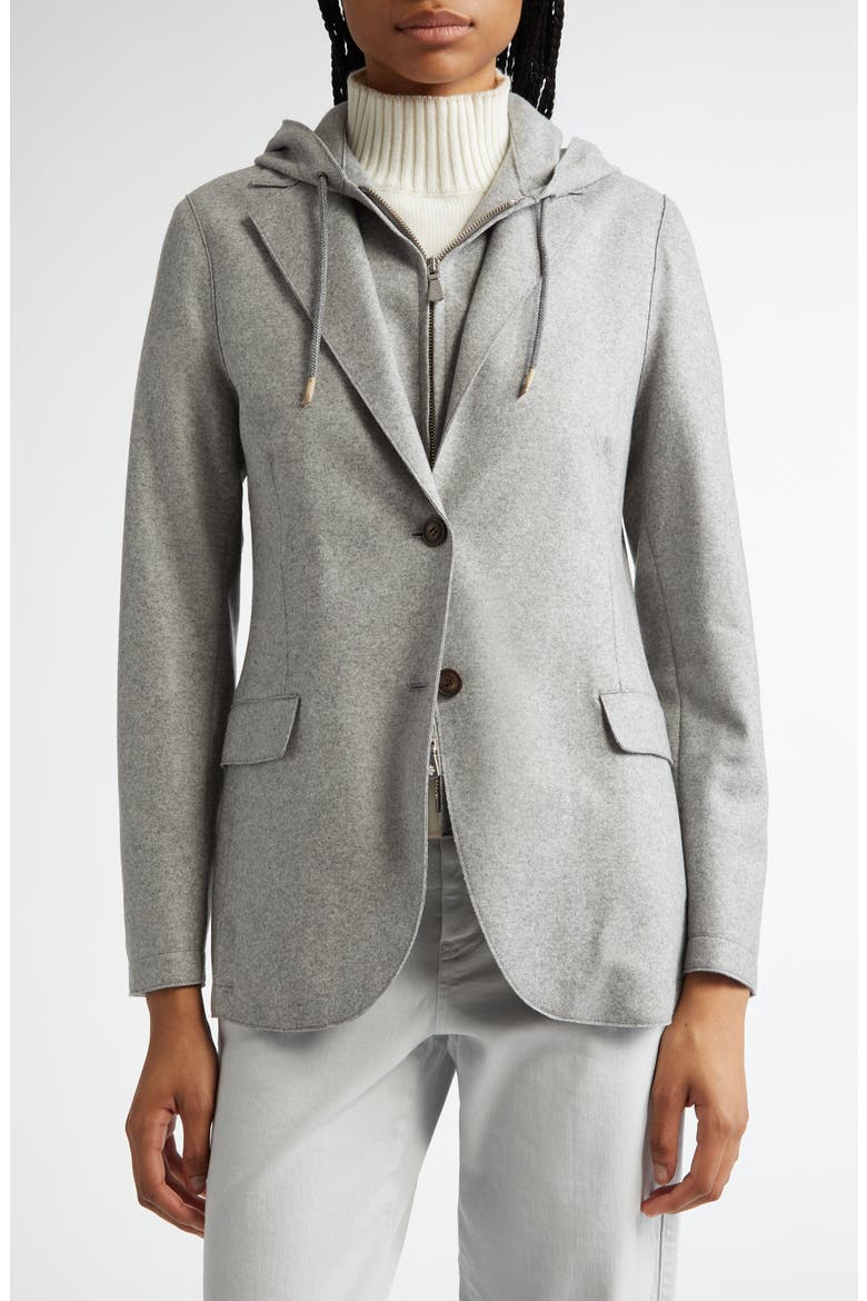 Wool Blend Flannel Blazer with Removable Hooded Bib, Main, color, 14NN MED GRY