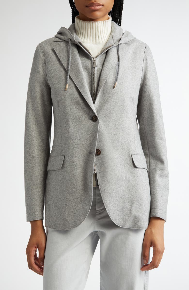 Eleventy Wool Blend Flannel Blazer with Removable Hooded Bib, Main, color, Grey