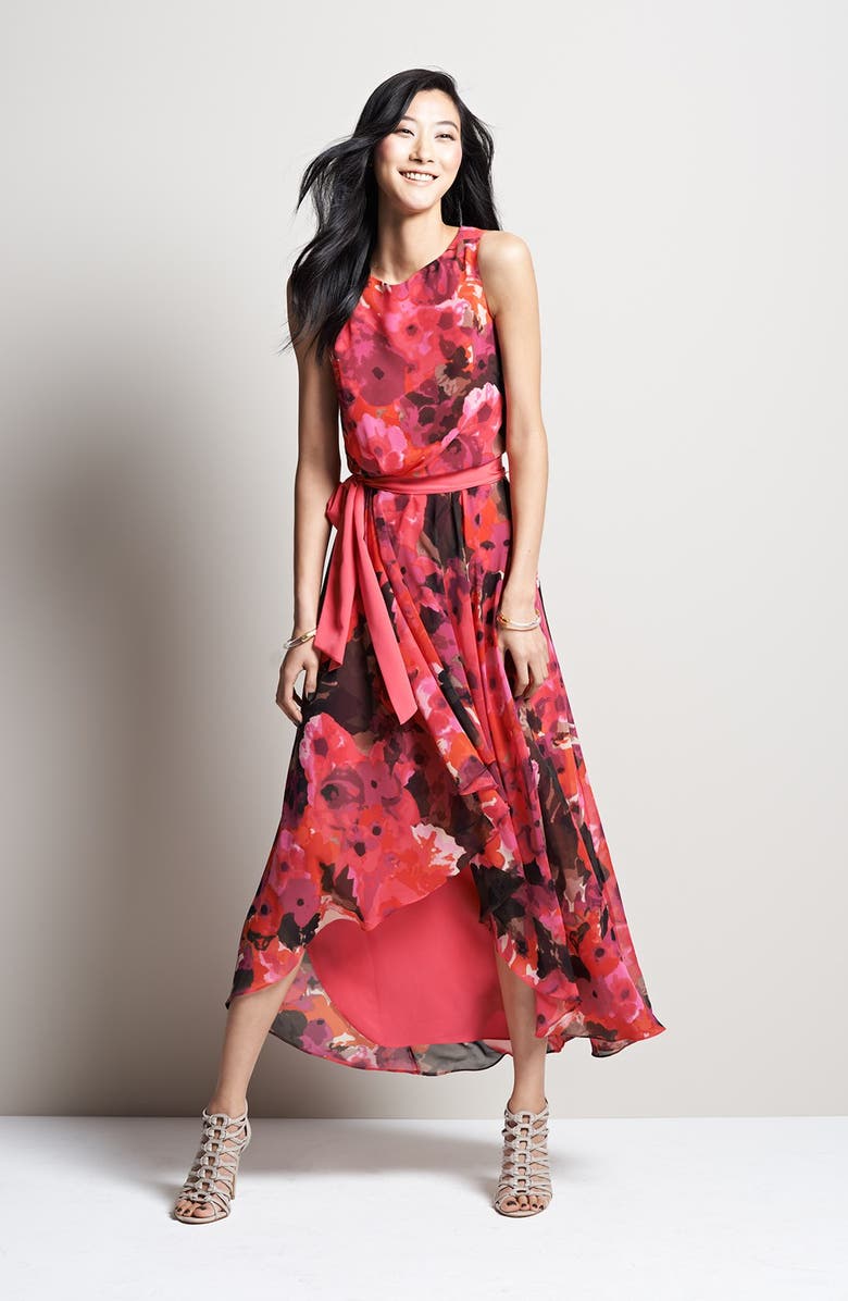 Eliza J Print High/Low Chiffon Dress, Alternate, color, 