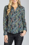 APNY Abstract Print Roll Tab Sleeve Chiffon Button-Up Shirt