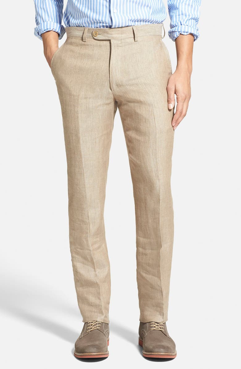 Bensol Herringbone Linen Trousers, Main, color, 