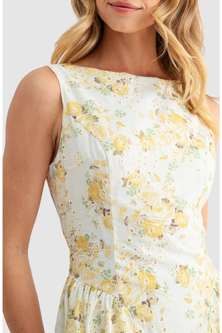Floral Eyelet Fit & Flare Midi Dress, Alternate, color, YELLOW FLORAL